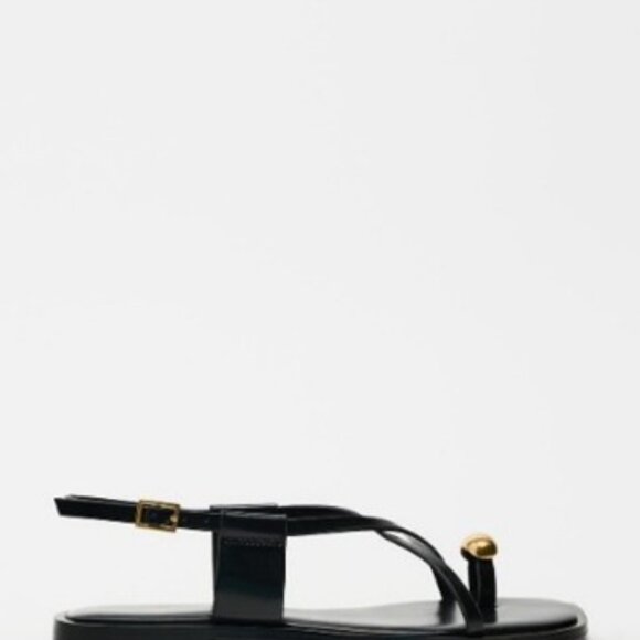 ZARA FLAT STRAPPY SANDALS WITH METAL ORNAMENT - NWT Black | size 40 (9) - Picture 5 of 6